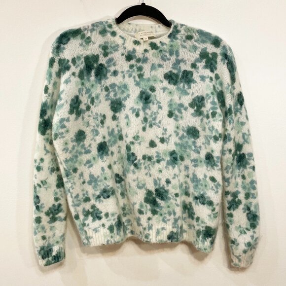 EUC Sezane Amaya Floral Mohair Wool Sweater Ecru Green Peonies XS - Picture 3 of 9